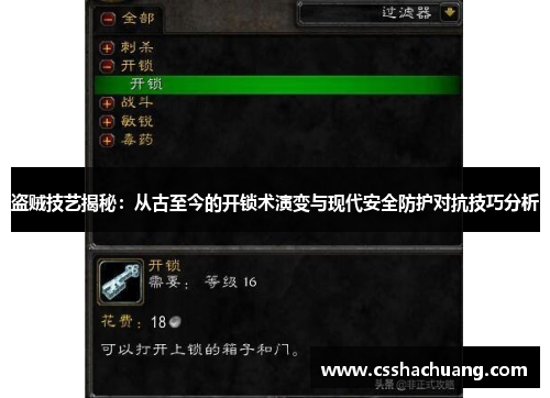 盗贼技艺揭秘：从古至今的开锁术演变与现代安全防护对抗技巧分析