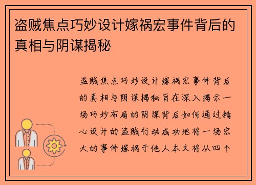 盗贼焦点巧妙设计嫁祸宏事件背后的真相与阴谋揭秘